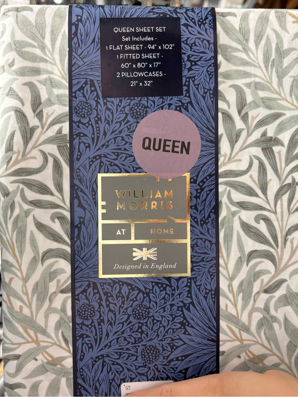 4-pc  William Morris Sheet Set QUEEN 100% cotton percale sheets green leaf NEW